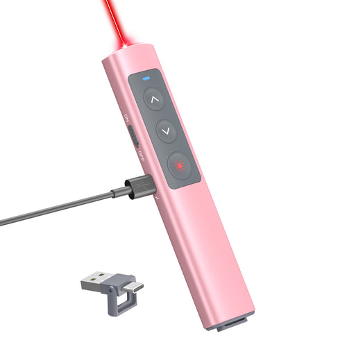 Pink Presentation Clicker for PowerPoint Presentations, Wireless Presenter PowerPoint Clicker with Red Light, [Aluminum Alloy] PPT Slideshow Remote Clicker for Mac, Computer