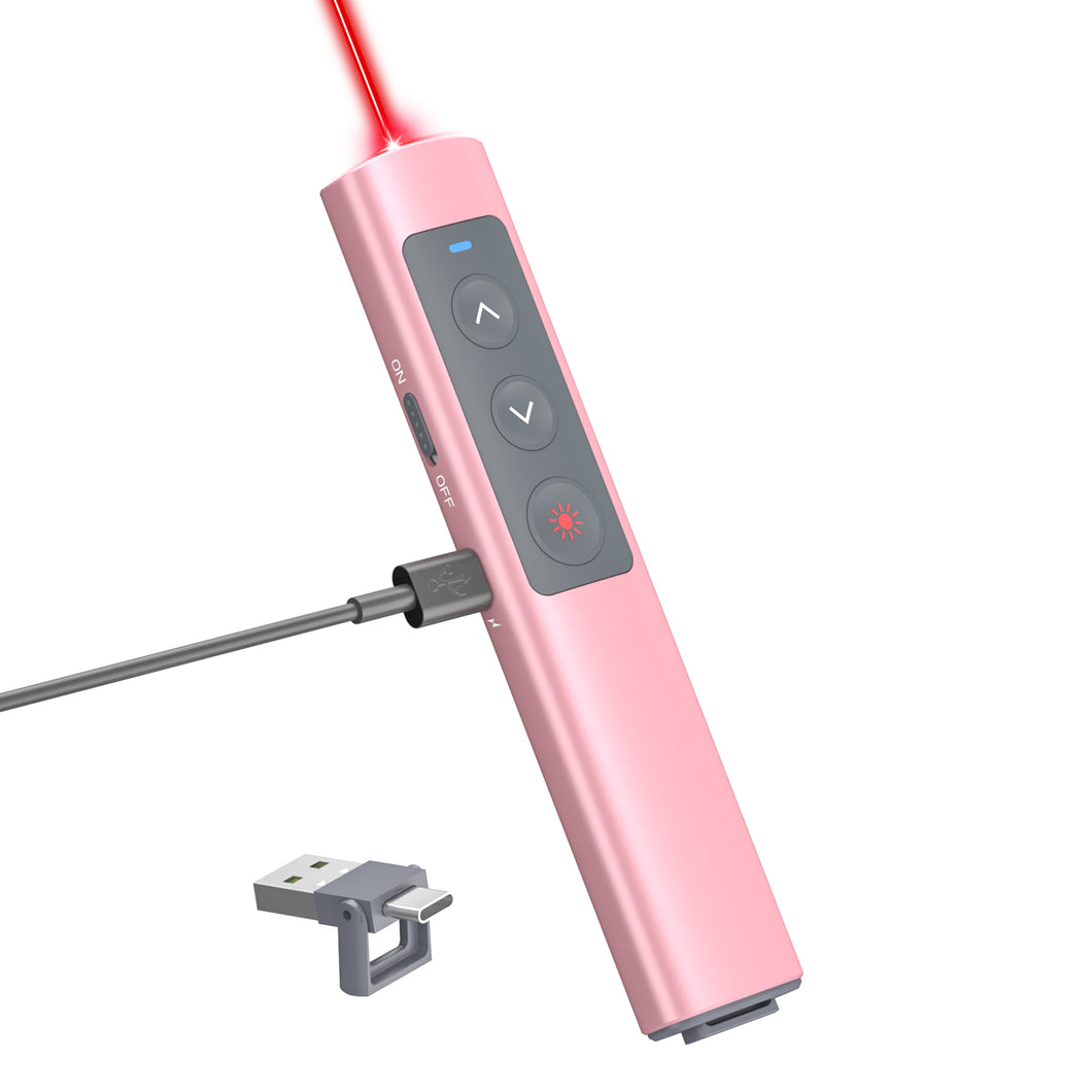 Pink Presentation Clicker for PowerPoint Presentations, Wireless Presenter PowerPoint Clicker with Red Light, [Aluminum Alloy] PPT Slideshow Remote Clicker for Mac, Computer