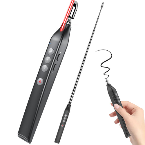 Wireless Presentation Clicker with Telescopic Pointer, Rechargeable Presenter Remote with Touch Screen Stylus, Powerpoint Clicker with Laser Pointer for Presentations, Red Light