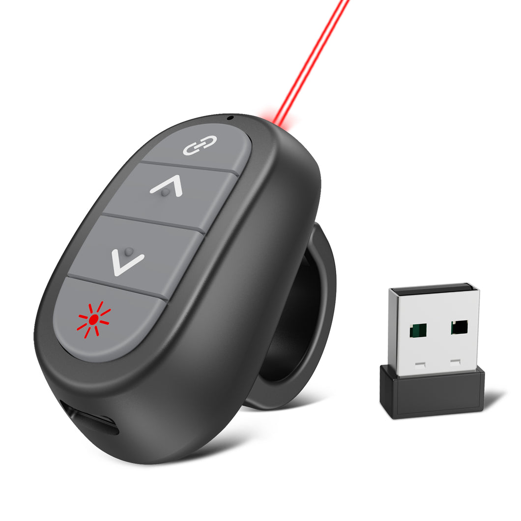 Finger Ring Presentation Clicker Wireless Presenter Remote: USB Rechargeable Clicker for PowerPoint Presentations, PowerPoint Clicker with Laser Pointer, Multi-OS Compatible
