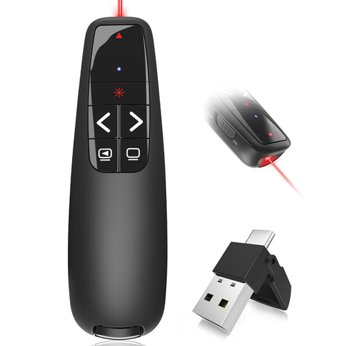[2 in 1 USB C/A] Presentation Clickers, Powerpoint Clicker Wireless Presenter Remote, Presentation Pointer PPT Slideshow Advancer Remote Control Slide Clicker for Mac, Computer