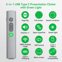 Load image into Gallery viewer, Presentation Clickers for PowerPoint Presentations, [Aluminum Alloy] + [2 in 1 USB C/A] PowerPoint Clicker with Laser Pointer Wireless Presenter PPT Slide Remote Control Clicker for Mac, Computer