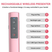 Load image into Gallery viewer, Pink Presentation Clicker for PowerPoint Presentations, Wireless Presenter PowerPoint Clicker with Red Light, [Aluminum Alloy] PPT Slideshow Remote Clicker for Mac, Computer
