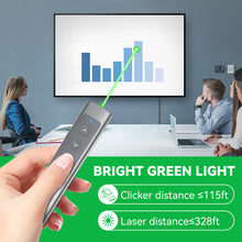 Load image into Gallery viewer, Metallic Presentation Clicker Presenter Remote - Rechargeable Wireless Presenter with Green Laser Pointer, 2 in 1 USB Clicker for PowerPoint &amp; Google Slides, Compatible with MacBook/PC