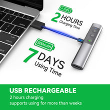 Load image into Gallery viewer, Metallic Presentation Clicker Presenter Remote - Rechargeable Wireless Presenter with Green Laser Pointer, 2 in 1 USB Clicker for PowerPoint &amp; Google Slides, Compatible with MacBook/PC