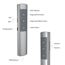 Load image into Gallery viewer, Metallic Presentation Clicker Presenter Remote - Rechargeable Wireless Presenter with Green Laser Pointer, 2 in 1 USB Clicker for PowerPoint &amp; Google Slides, Compatible with MacBook/PC