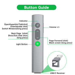 Presentation Clickers for PowerPoint Presentations, [Aluminum Alloy] + [2 in 1 USB C/A] PowerPoint Clicker with Laser Pointer Wireless Presenter PPT Slide Remote Control Clicker for Mac, Computer