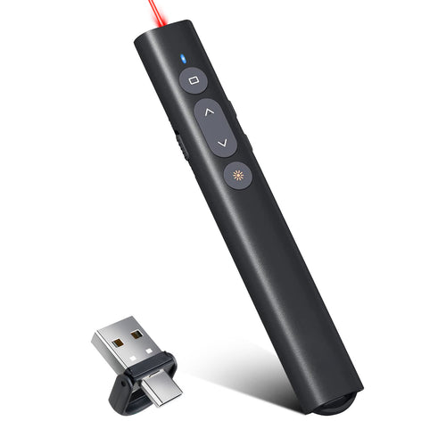 Presentation Clicker for PowerPoint Presentations, 2 in 1 USB Type C Powerpoint Clicker Wireless Presenter Remote with Volume Control, Computer Clicker USB Clicker for Windows/MacBook