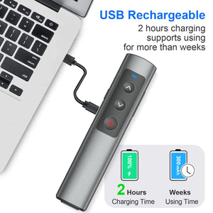 Metallic Presentation Clicker Presenter Remote - Rechargeable Wireless Presenter with Red Laser Pointer, 2-in-1 USB C Clicker for PowerPoint & Google Slides, Compatible with MacBook/Computer/Laptop